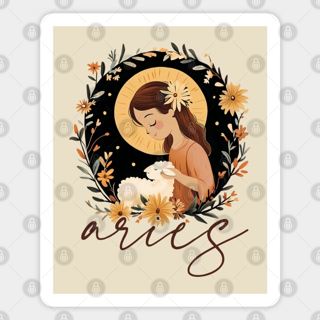 ♈ Bold & Fearless | Boho Aries Zodiac Art Magnet by TuncGK